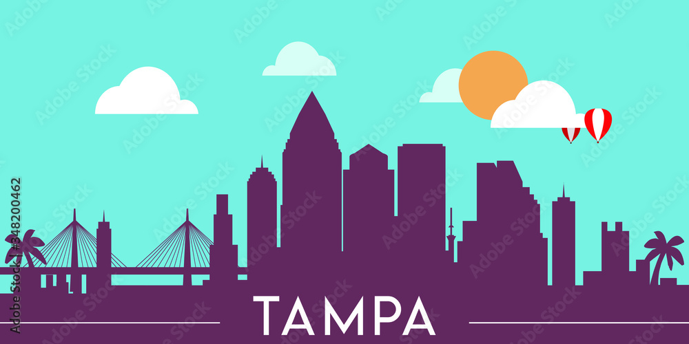Tampa skyline silhouette flat design vector illustration