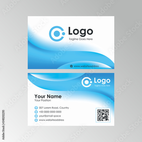 abstract blurry blue wave business card design, professional name card template vector