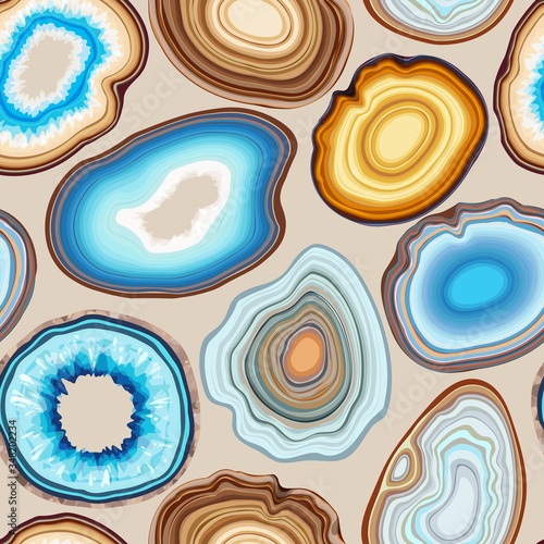 Obraz na płótnie Vector seamless pattern with geode and agate cuts