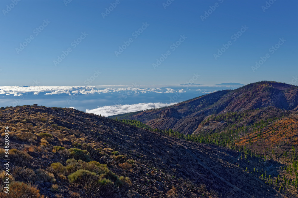 Looking towards the Islands of La Gomera and La Palma from the road to the Mount Tiede National Park on Tenerife. Looking towards the Islands of La Gomera and La Palma from the road to the Mount Tiede National Park on Tenerife.