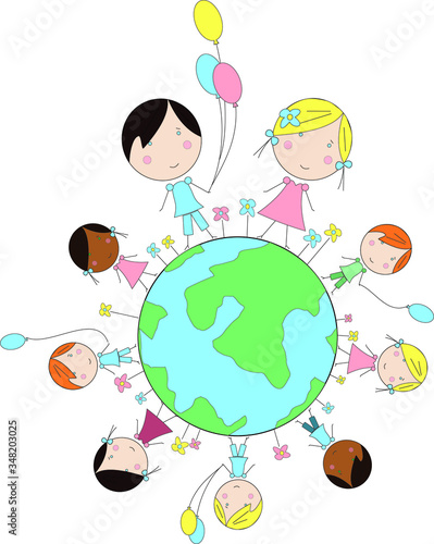 Cartoon children on the planet vector charater illustration