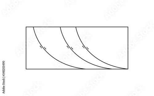 Geological structure of normal fault set. Cross sectional view show direction of movement 