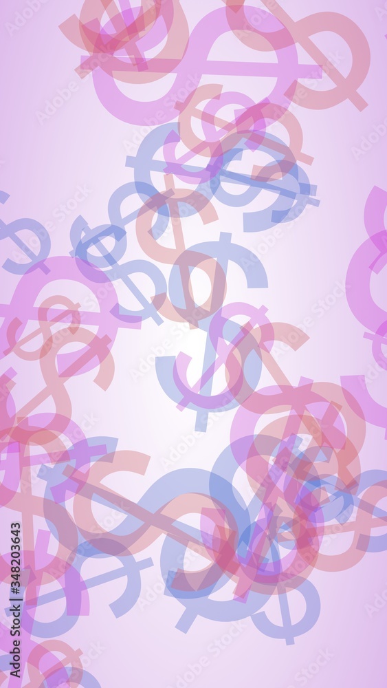 Multicolored translucent dollar signs on white background. Red tones. 3D illustration Multicolored translucent dollar signs on white background. Red tones. 3D illustration