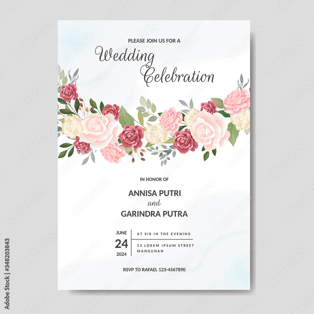 Beautiful floral frame wedding invitation card template Premium Vector
