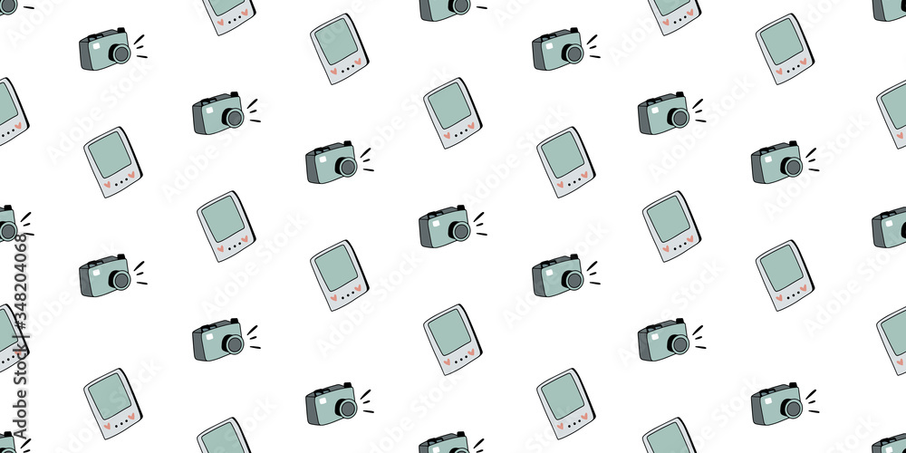 Vector pattern with various elements .A set of photos and a camera. Icons for the photographer and journalist .