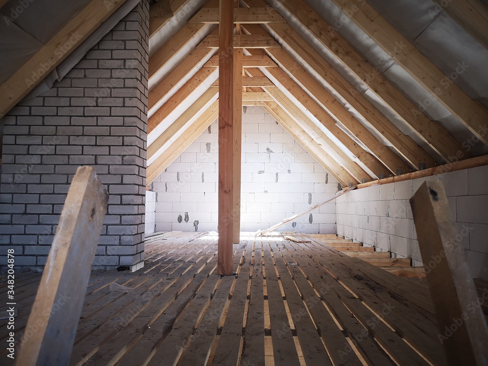unfinished attic. interior work on the second floor unfinished attic. interior work on the second floor