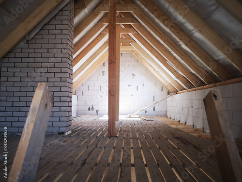 unfinished attic. interior work on the second floor