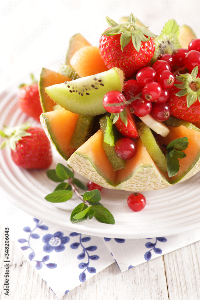 fresh fruit salad in melon bowl fresh fruit salad in melon bowl