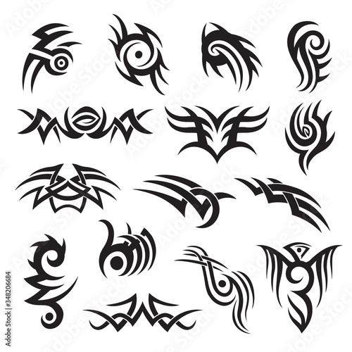 Set of tribal style tattoo design, arm band, adornment, decoration. Folk motif vector collection.