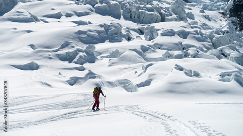 Ski touring Mont Blanc north face, Bossons Glacier