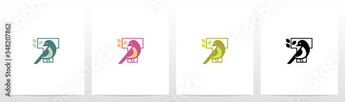 Bird Perch On Lettter Logo Design T