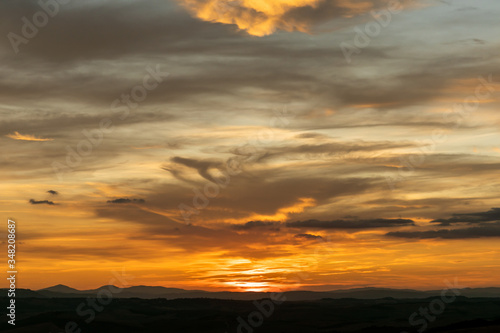 Dusk Sunset Sky in the Evening Dramatic and Wonderful Cloud on Twilight Majestic Dark Blue Sky Nature Background Colorful Cloud on summer season Idyllic