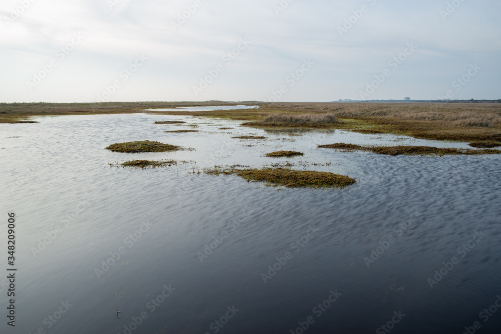water basin in the salt marshes in st peter ording on the german coast