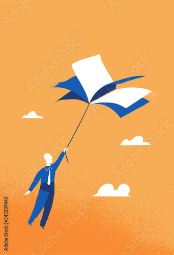 Una persona portata via da un libro. Elevare la conoscenza e la cultura