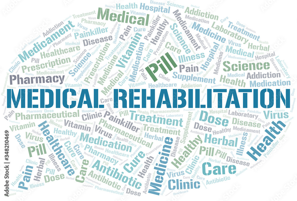 Medical Rehabilitation word cloud collage made with text only.