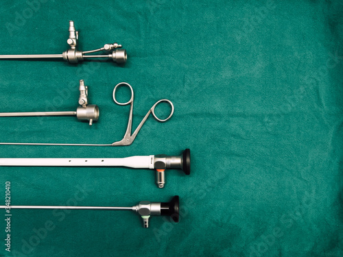 Bronchoscopy equipment used in endoscopy Arranged On the green cloth © sukan