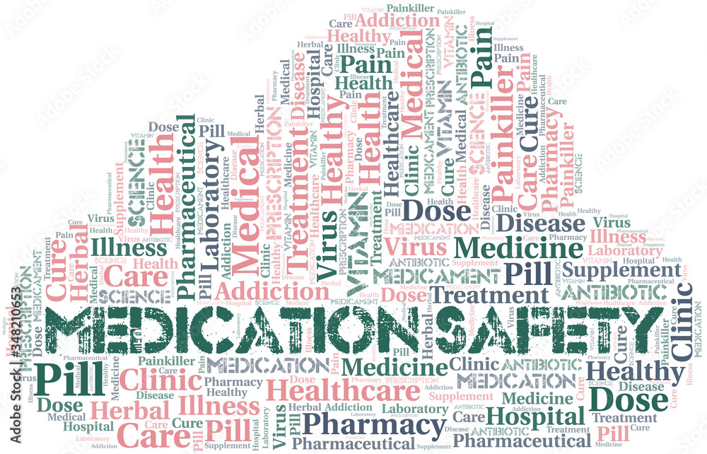 Obraz premium Medication Safety word cloud collage made with text only.