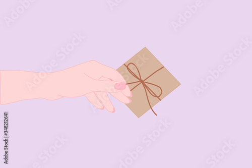 woman is unboxing the gift box. greeting season and celebration on holiday. Love, enjoy sharing, giving, birthday concept.