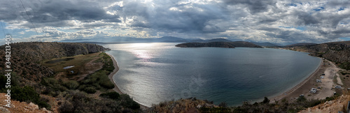 the picturesque surroundings of the Peloponnese peninsula in Greece. Scenery, seascape panorama Peloponnese peninsula in Greece, beautiful coast , Mediterranean Sea.