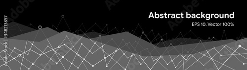 Futuristic crypto colorful blockchain illustration. Vector header banner for web and mobile design. Abstract polygonal background with lines and dots. EPS 10