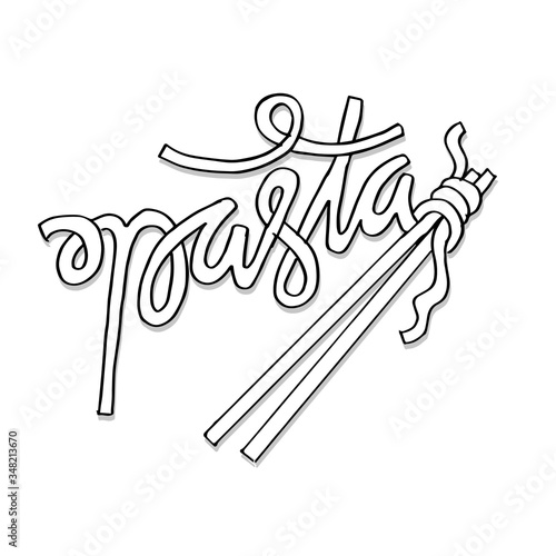 Pasta hand lettering with chopsticks.