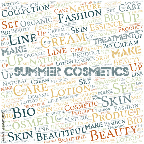 Summer Cosmetics word cloud collage made with text only.