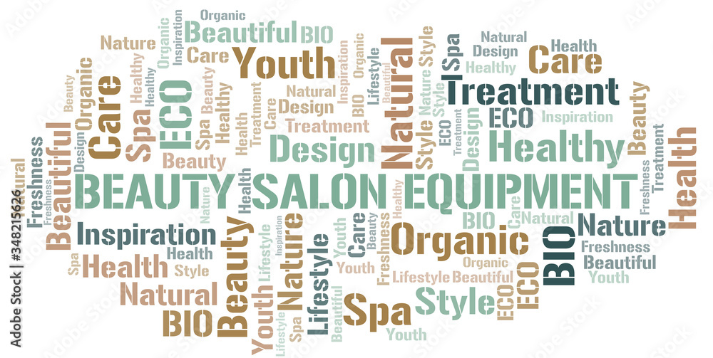 Fototapeta premium Beauty Salon Equipment word cloud collage made with text only.