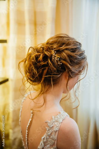 Hairstyle bride for the wedding. Exciting moment