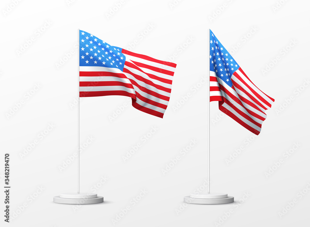 Fototapeta premium Set of realistic american flag isolated on white background. Vector illustration