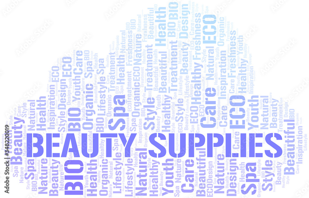 Beauty Supplies word cloud collage made with text only.