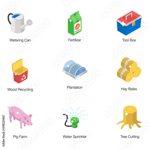 
Farming Tools Isometric Icons Pack 
