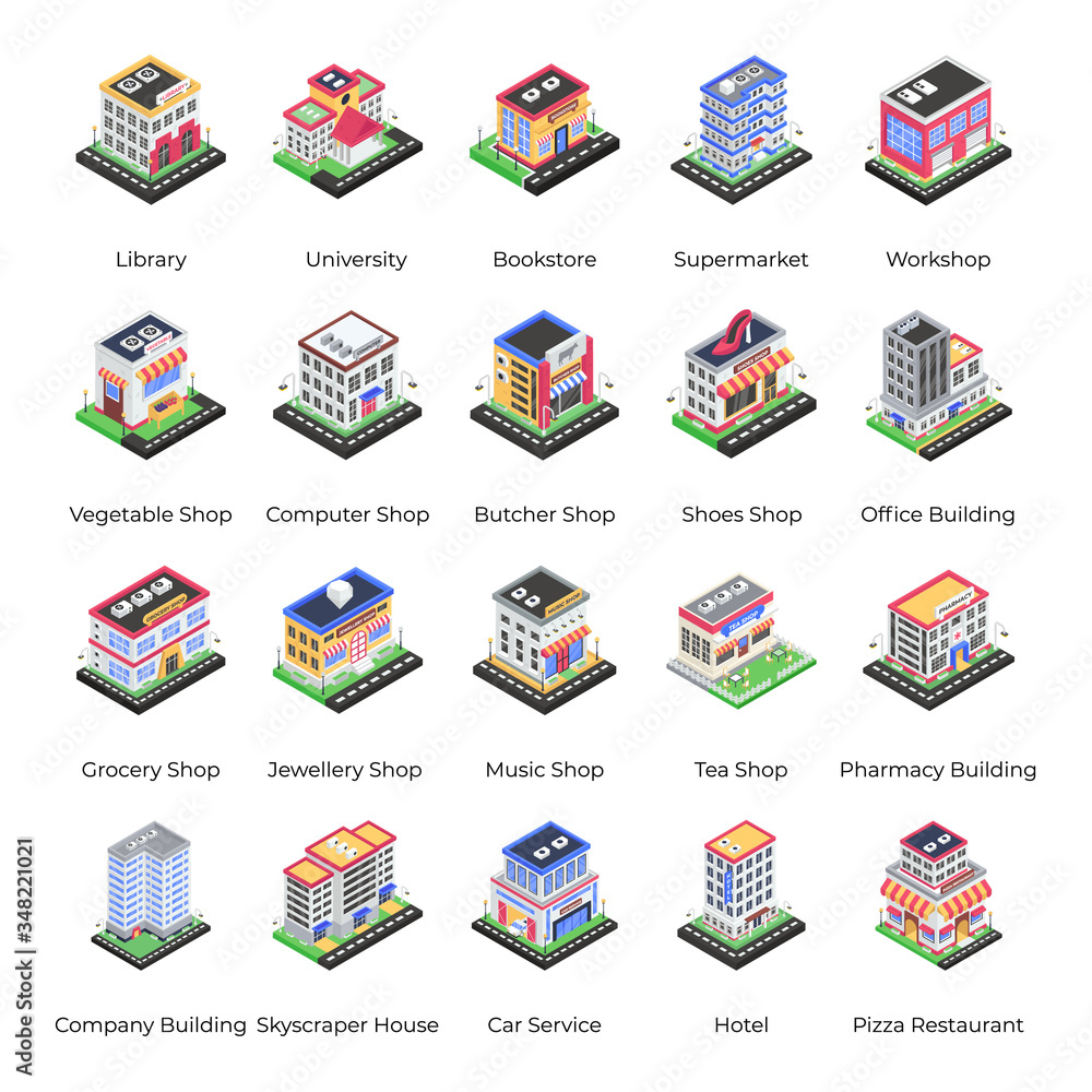 
Building Structure Isometric Icons Pack 
