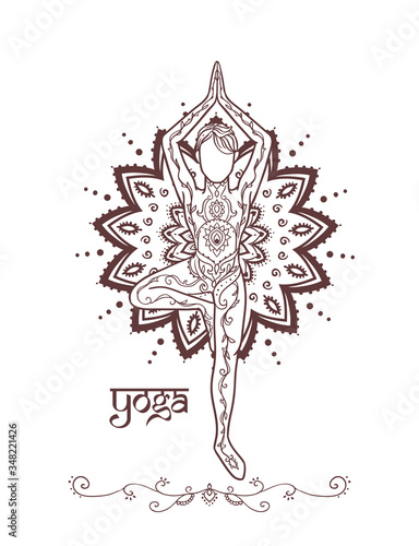 Ornament beautiful man in a yoga pose. Lotus meditation.