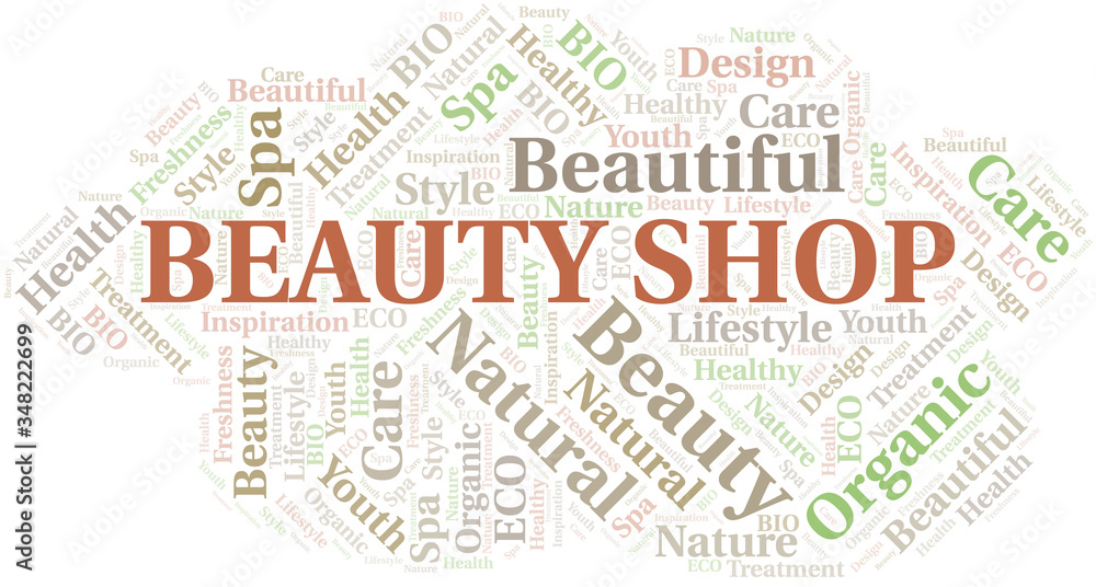 Fototapeta premium Beauty Shop word cloud collage made with text only.