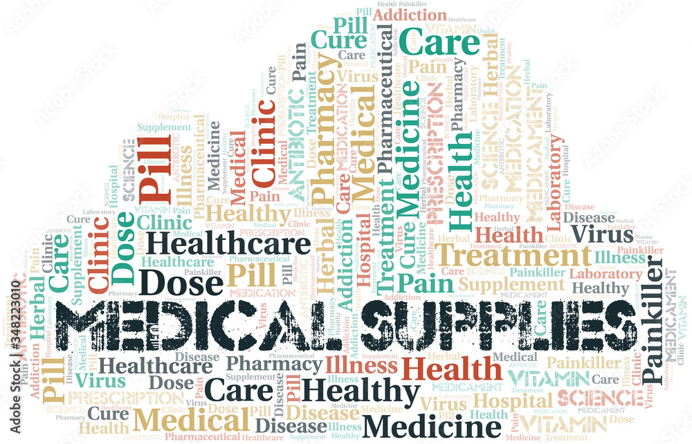 Obraz premium Medical Supplies word cloud collage made with text only.