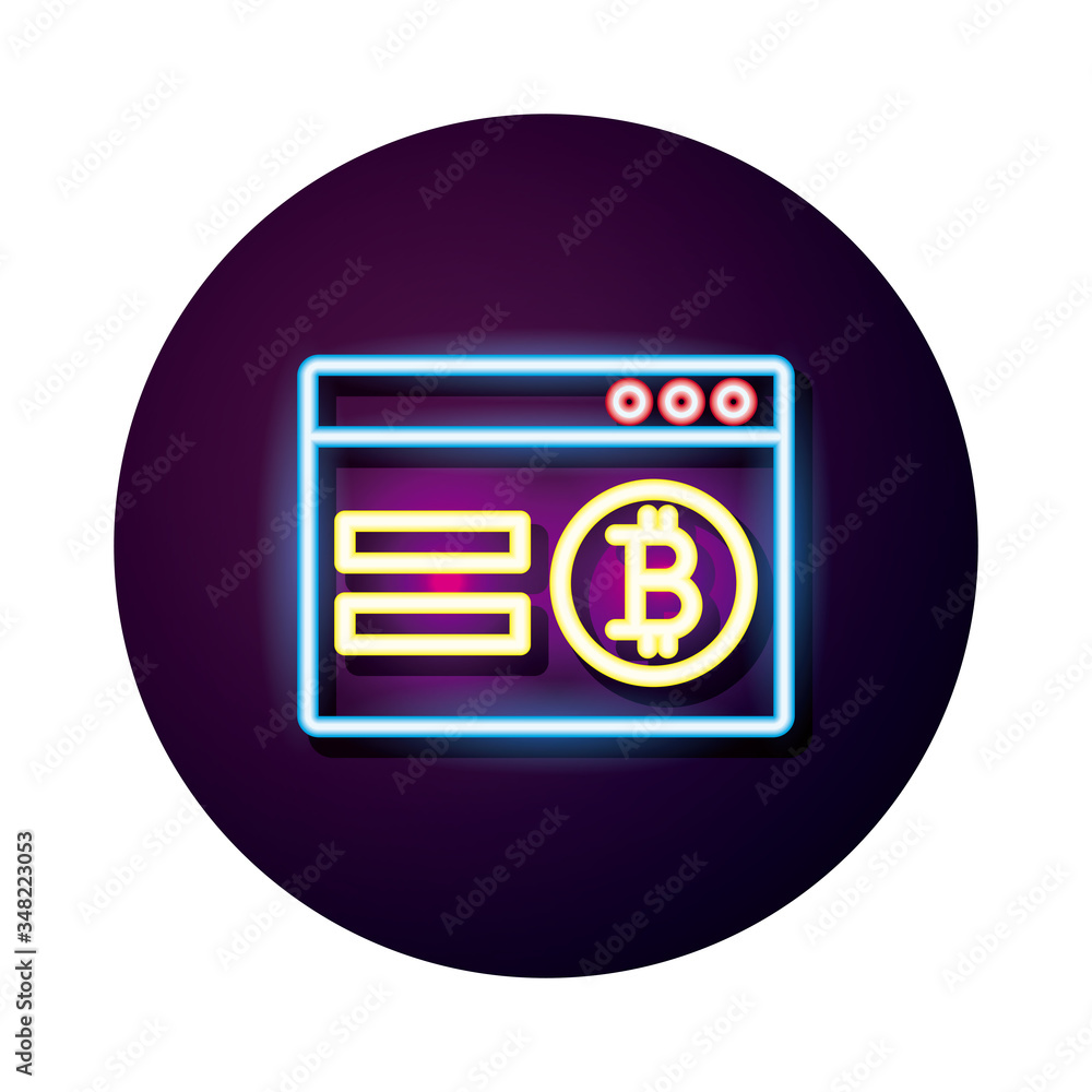 webpage with bitcoin crypto currency neon style icon webpage with bitcoin crypto currency neon style icon