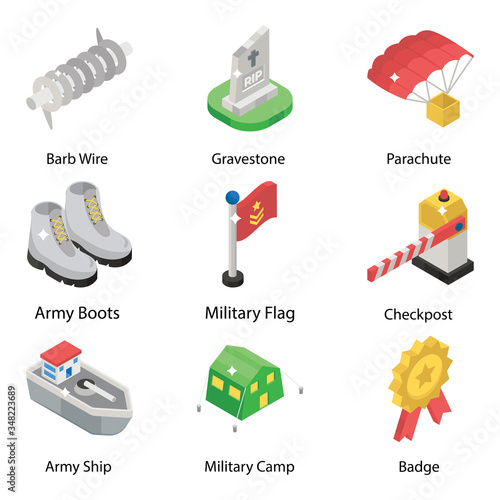 Pack Of Army Isometric Icons photo