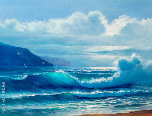 Painting seascape. Sea wave.