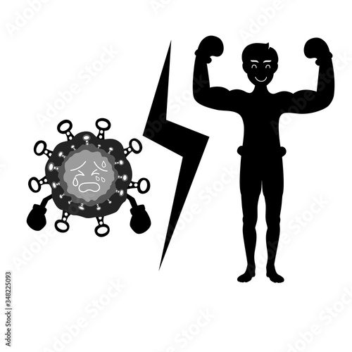 Man defeated the Coronavirus. Vector cartoon character illustration icon design.