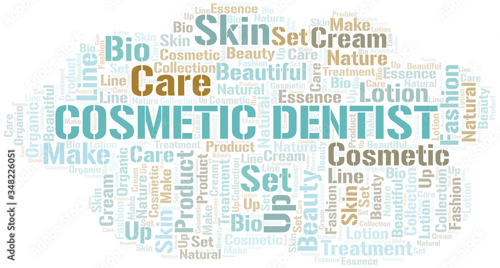 Cosmetic Dentist word cloud collage made with text only.