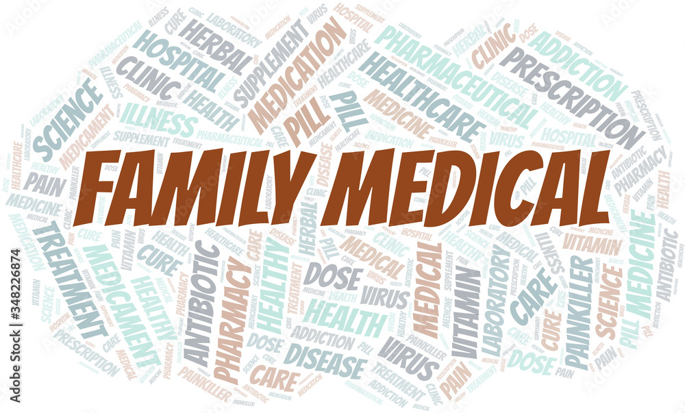 Fototapeta premium Family Medical word cloud collage made with text only.