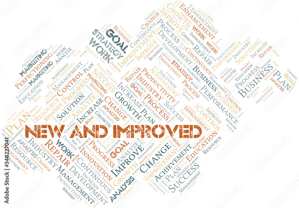 New And Improved word cloud collage made with text only.