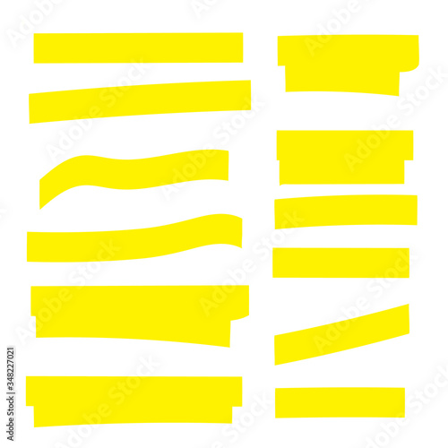 Highlight marker. Highlight yellow strokes. Marker pen highlight