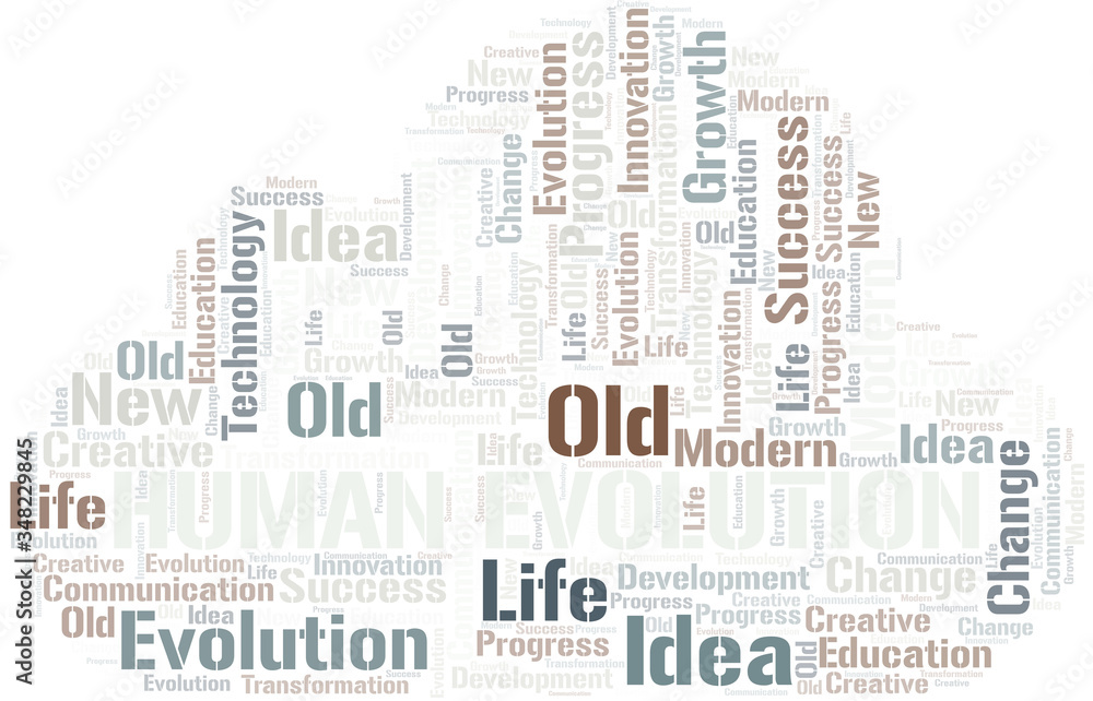 Fototapeta premium Human Evolution word cloud collage made with text only.