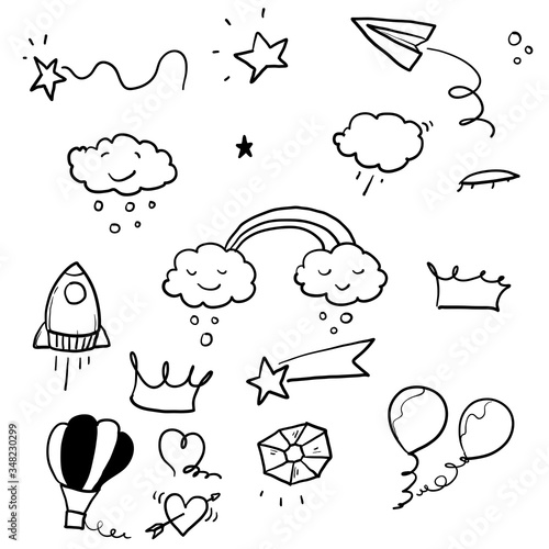 hand drawn doodle kid element collection illustration vector