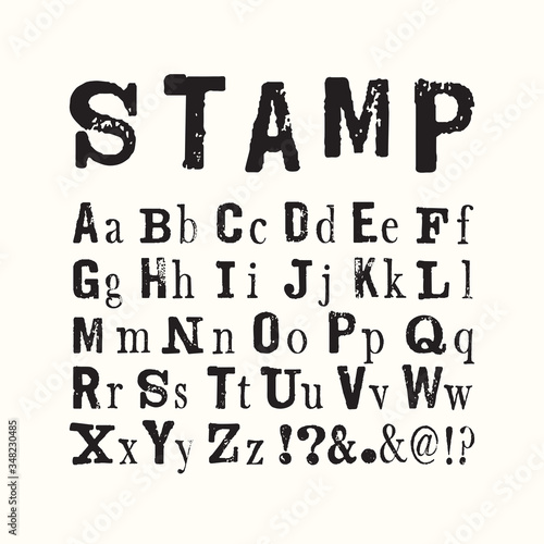 Vector latin stamp font. Vector stamp abc with grunge texture.