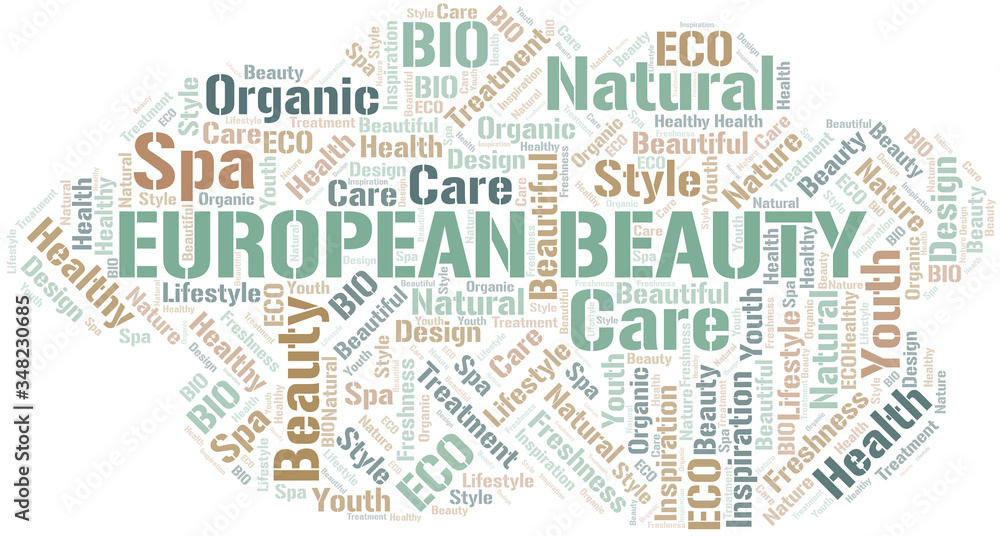 European Beauty word cloud collage made with text only.