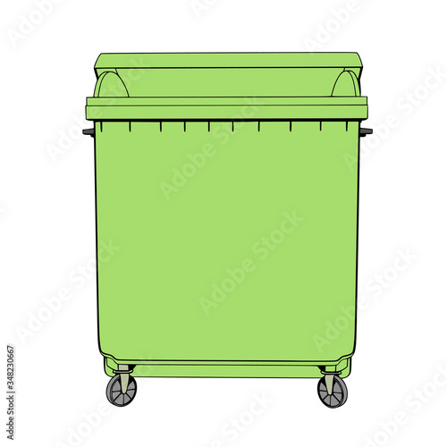 dumpster green color white background isolated vector with different view
