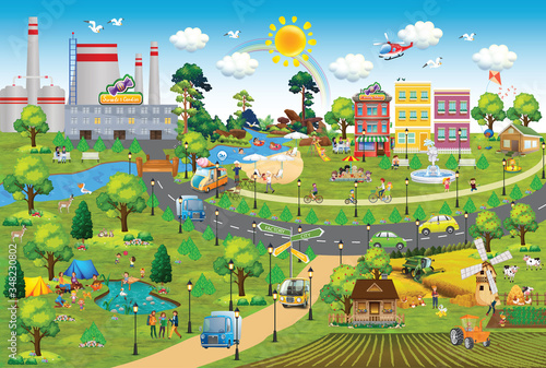 Fototapeta Naklejka Na Ścianę i Meble -  Ecological game map. Clean city. Board game with ecological 3R concept.