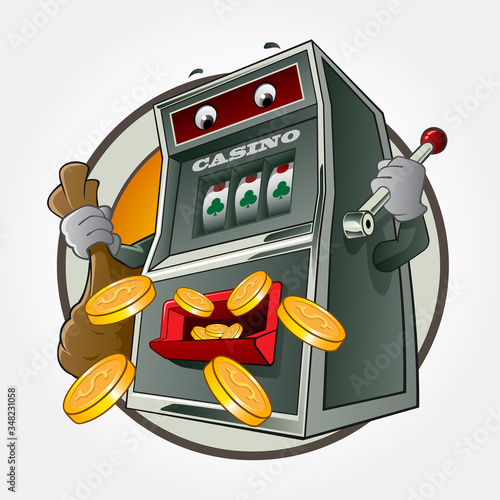 Slot Machine Vector Cartoon Character. Casino 3d  mascot illustration.